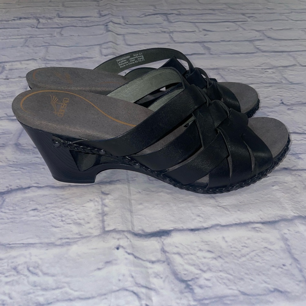 Dansko Tory Black Woven Leather Heeled Sandals - Size 41